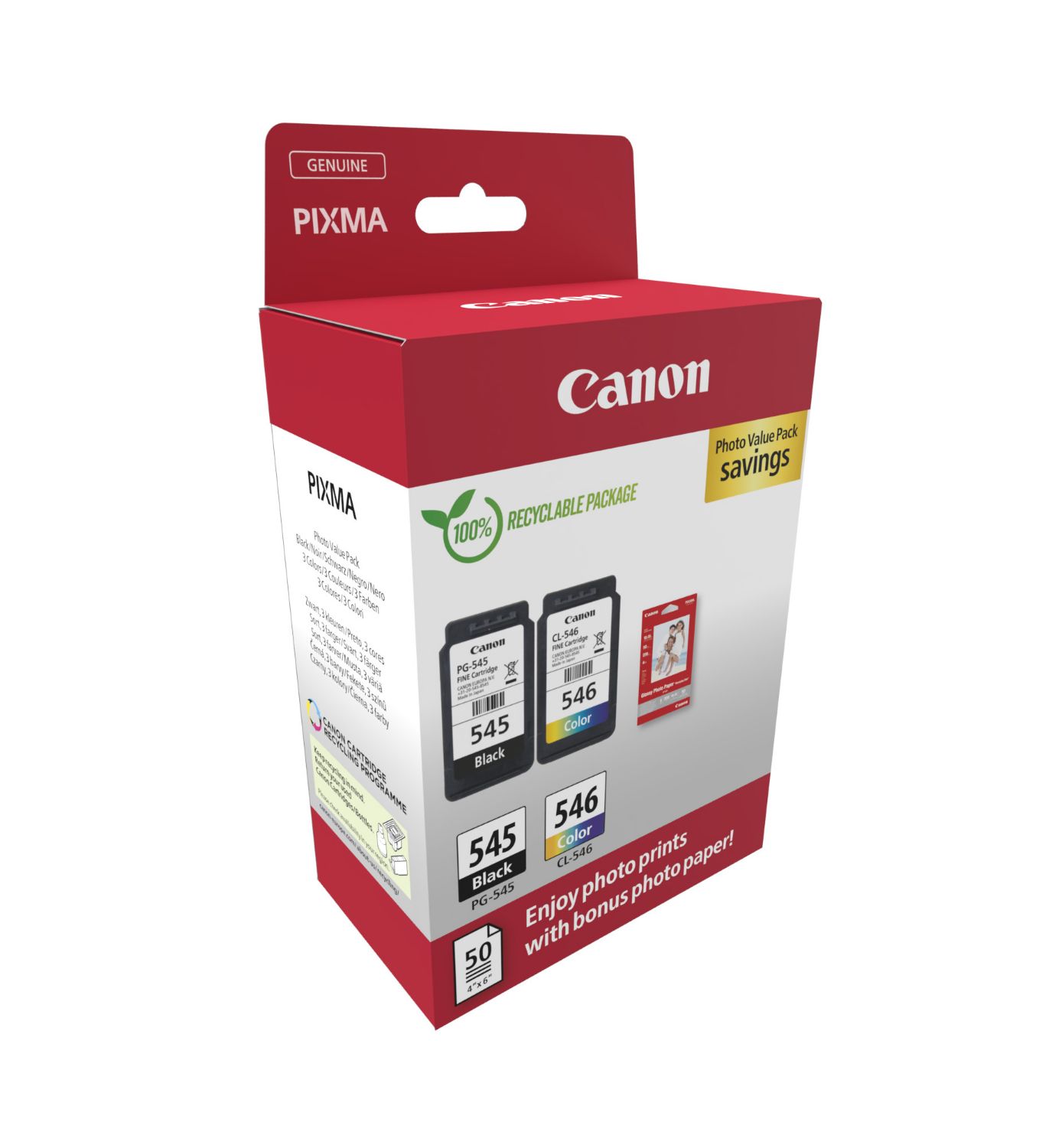 8287B008 - Tinta Canon EcoPack PG-545+CL-546 + 50 Hojas Papel Fotogrfico 10x15 (8287B008)