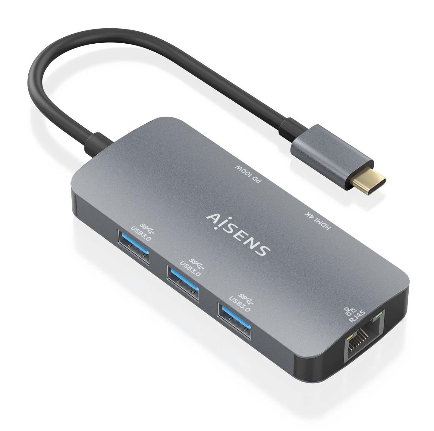 ASUC-6P019-GR - Docking Station AISENS USB-C a 1xHDMI/3xUSB-A/1xUSB-C PD 100W/RJ45 Gris (ASUC-6P019-GR)