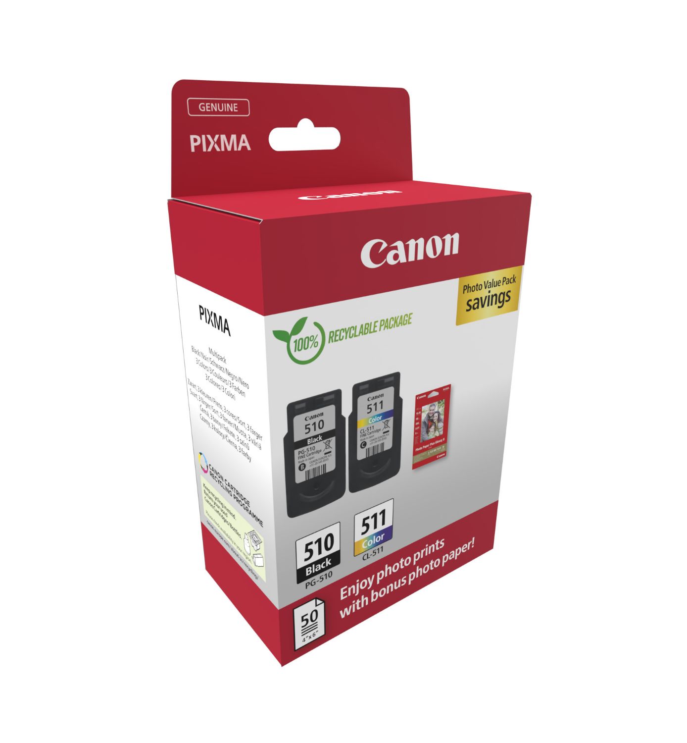 2970B017 - Tinta Canon PG-510/CL-511 Pack Negro/Color + Papel Fotogr�fico 10x15cm (2970B017)