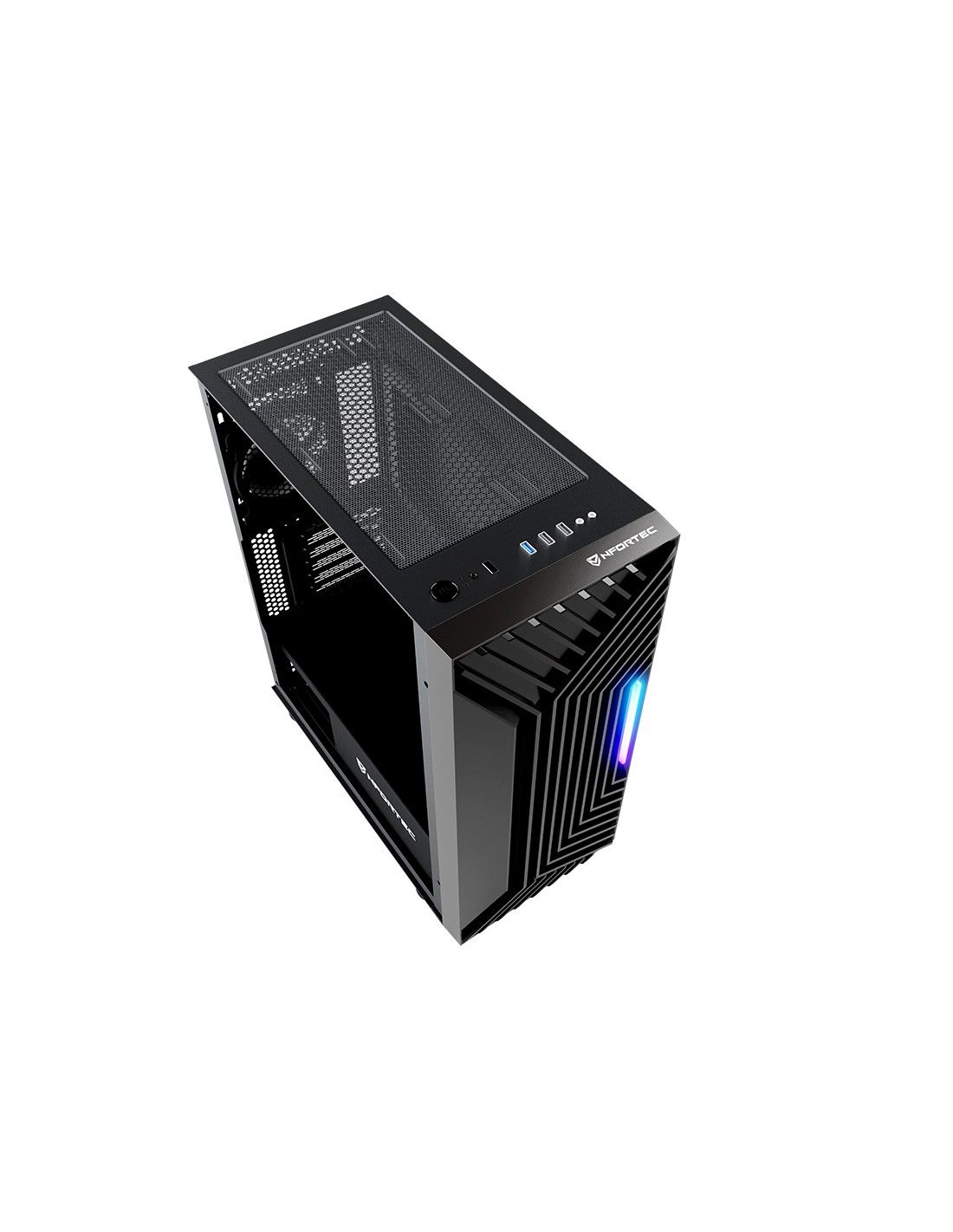 NF-CS-NERVIA-B - Caja Nfortec Nervia Ventana Lateral de Cristal Templado RGB 2xUSB 2.0 1xUSB-A 3.0 ATX mATX ITX EATX Negra (NF-CS-NERVIA-B)