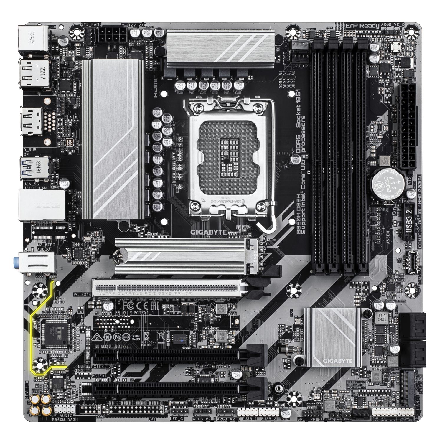 9MB86MDS3-00-G10 - Placa base GIGABYTE B860M DS3H: (LGA1851) 4DDR5 M2 SATA3 PCIe USB 2.0 USB-A 3.0 USB-A 3.1 DP HDMI RJ45 PS/2 7.1 mATX Ethernet 2.5GbE