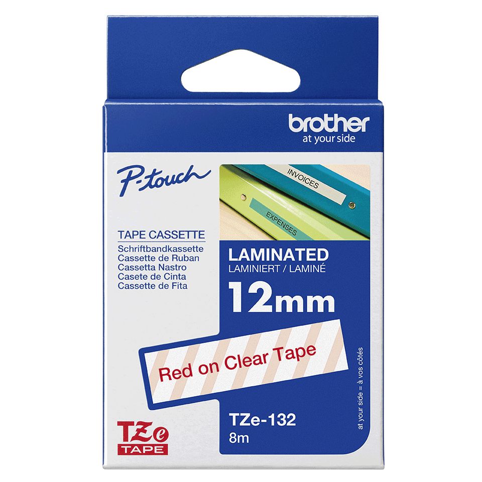 TZe-132 - Cinta BROTHER 12mm 8m Rojo sobre Transparente (TZe-132)