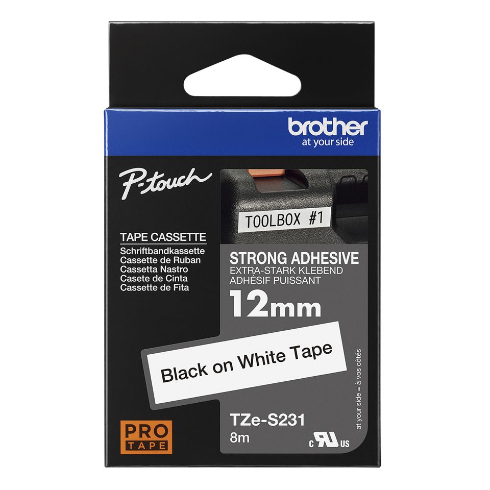 TZe-S231 - Cinta Brother 12mm 8m Negro sobre Blanco (TZe-S231)