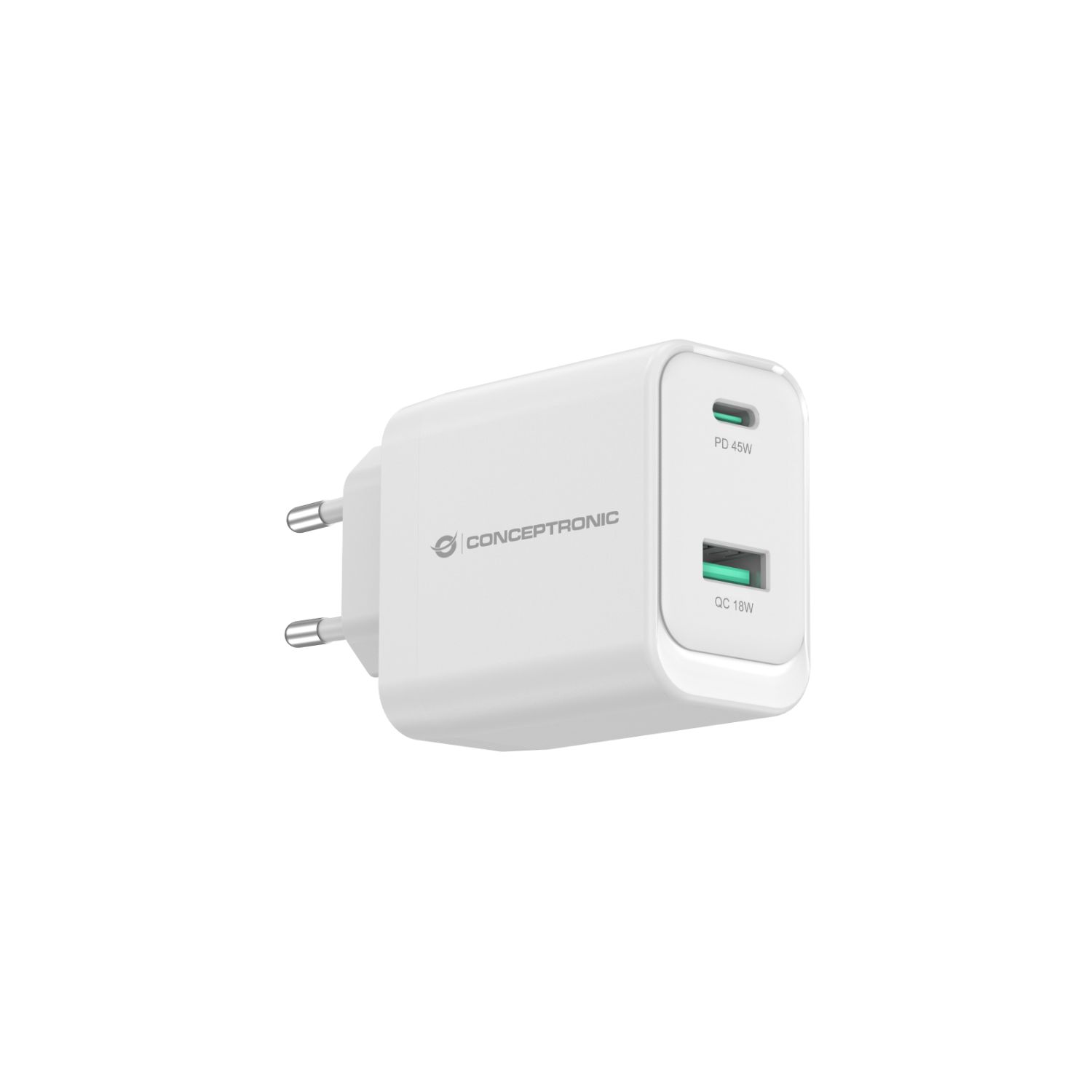 ALTHEA20W45 - Cargador de Pared CONCEPTRONIC 1xUSB-A 1xUSB-C 45W PD 3.0 QC Blanco (ALTHEA20W45)