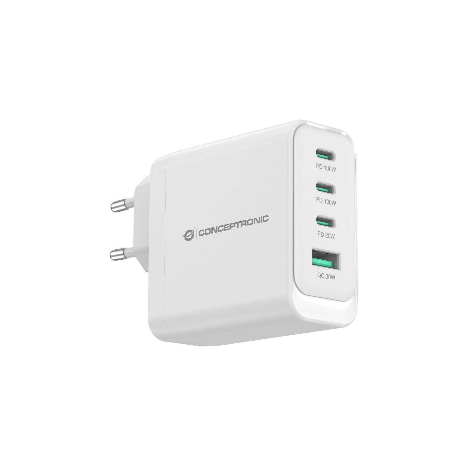 ALTHEA22W100 - Cargador de Pared CONCEPTRONIC 1xUSB-A 3xUSB-C 100W PD 3.0 QC Blanco (ALTHEA22W100)