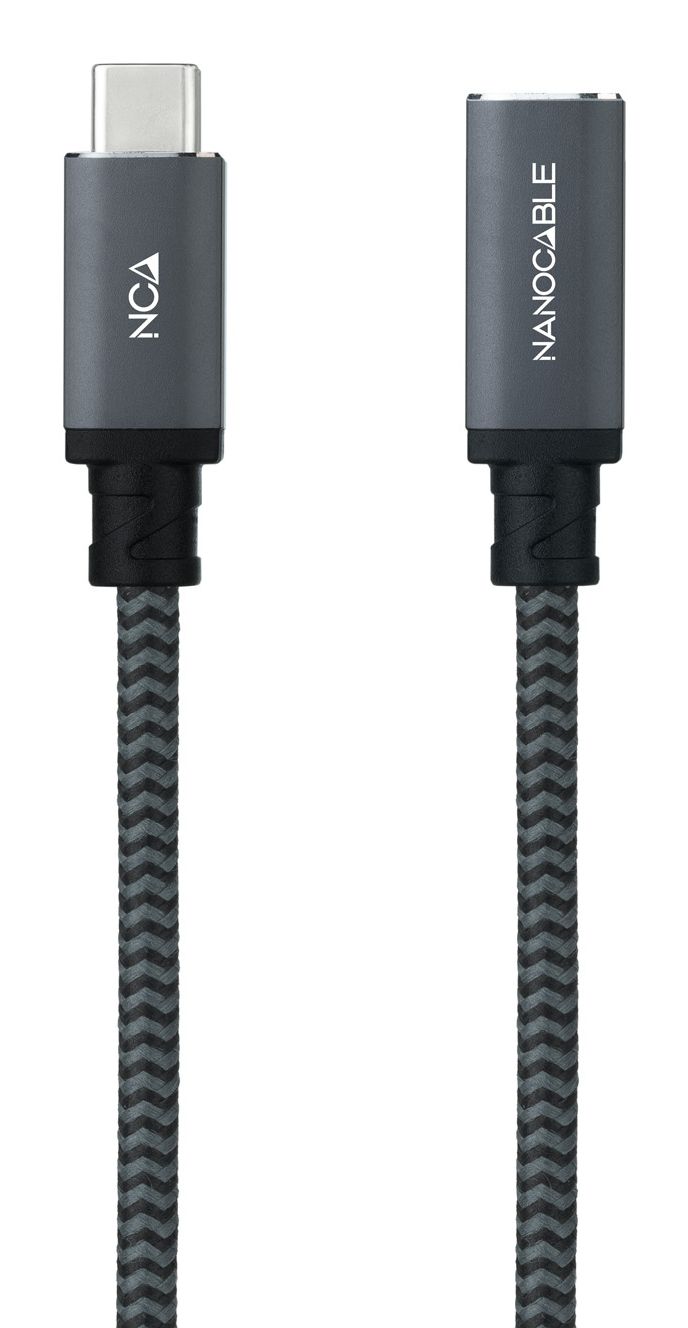 10.01.4501-COMB - Cable NANOCABLE Usb-C3.2/M a Usb-C/H, 100W/5A, 4K/60Hz, 1m, mallado de algodn, Negro. (10.01.4501-COMB)