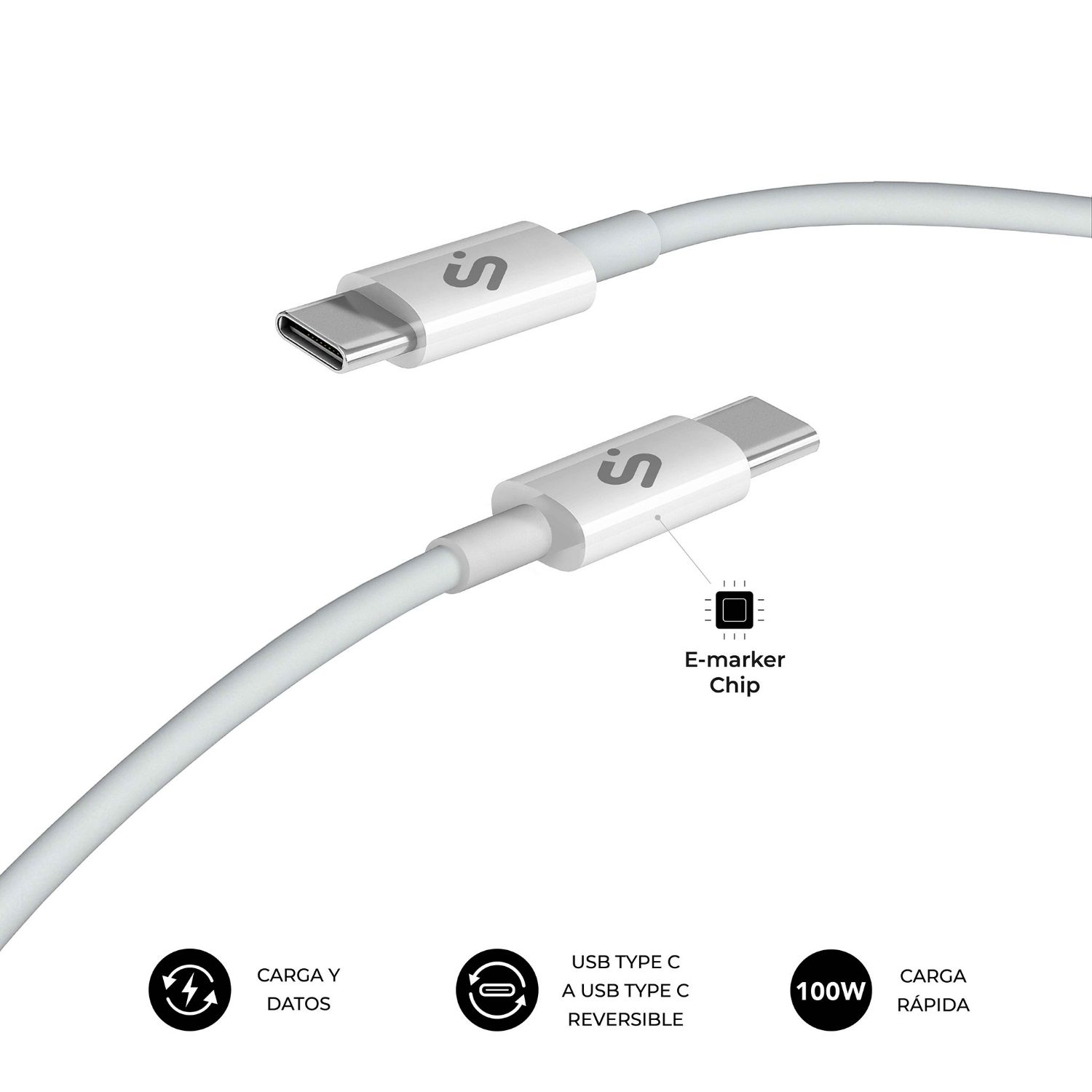 SUBCAB-C10011 - Cable SUBBLIM USB-C 2.0 M/M 100W 2m Blanco (SUBCAB-C10011)