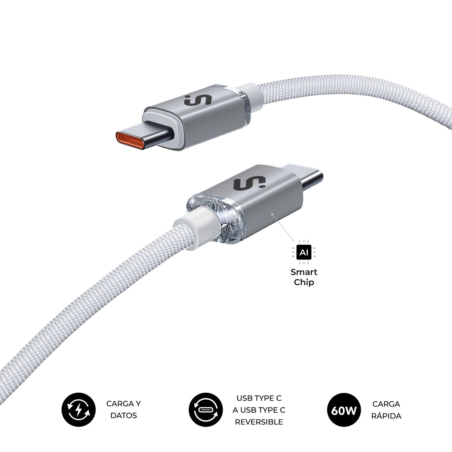 SUBCAB-C06010 - Cable SUBBLIM USB-C 2.0 M/M 60W 1m Blanco (SUBCAB-C06010)
