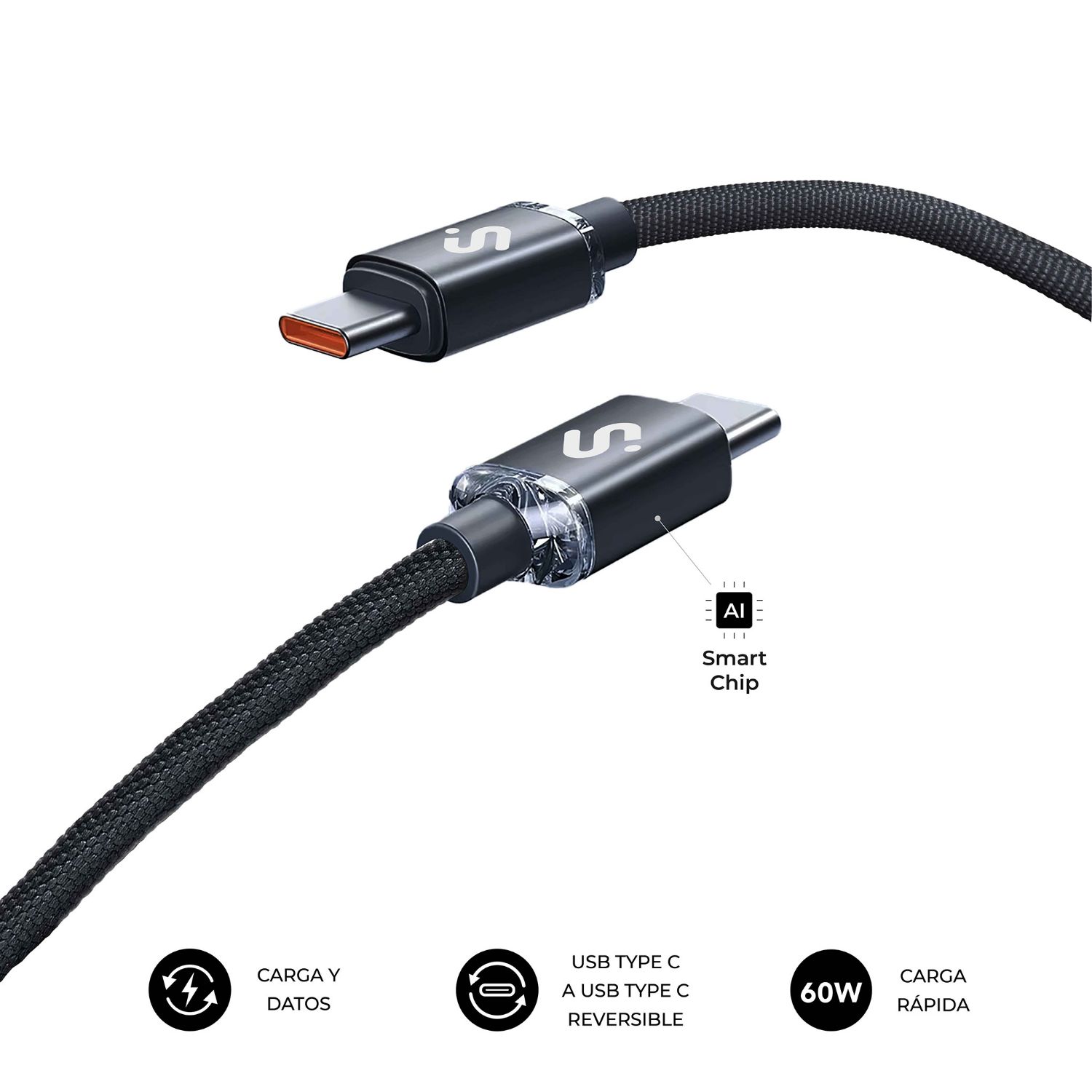 SUBCAB-C06001 - Cable SUBBLIM USB-C 2.0 M/M 60W 1m Negro (SUBCAB-C06001)
