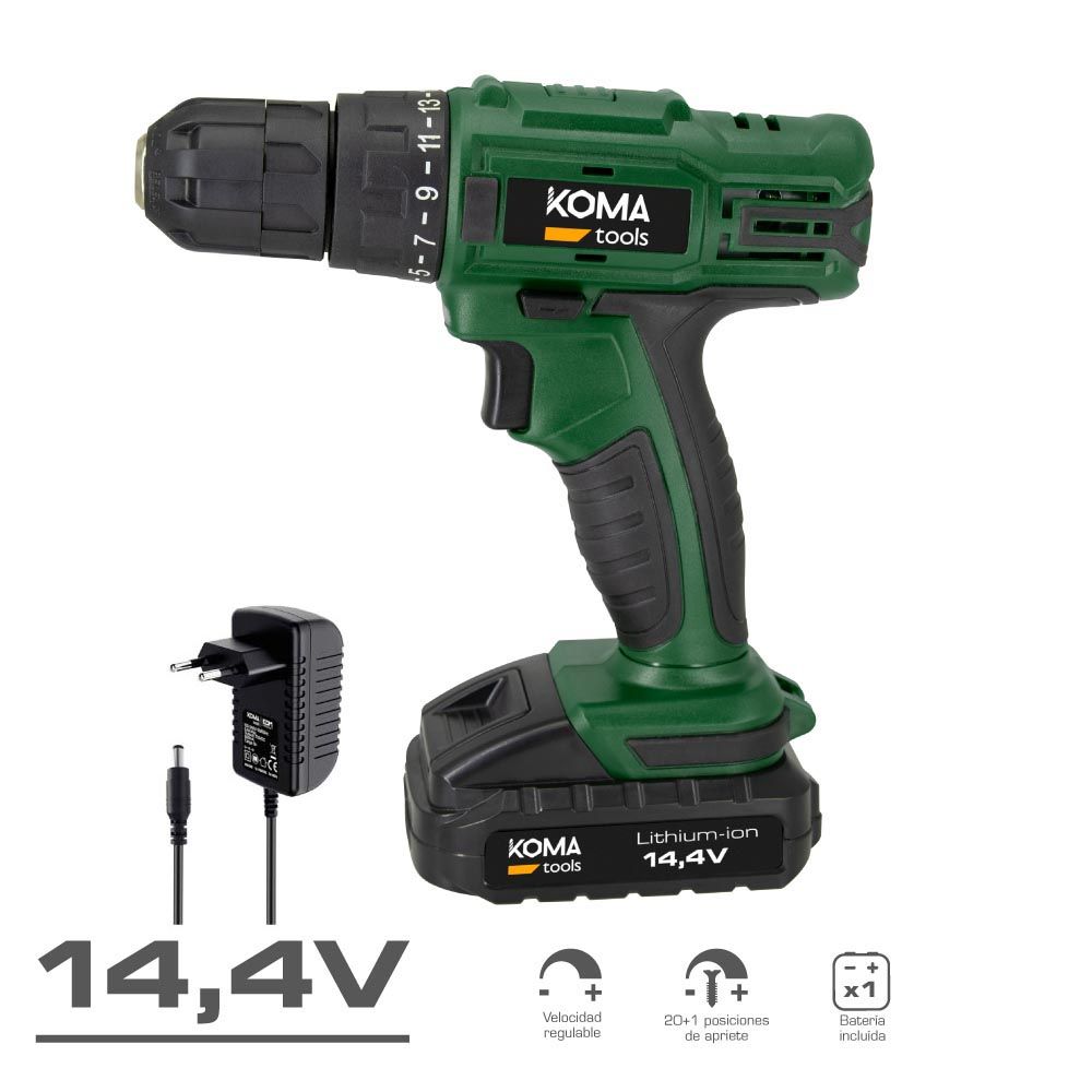 08376 - Taladro Atornillador KOMA con maletin, Bateria 1500mAh y cargador. (08376)