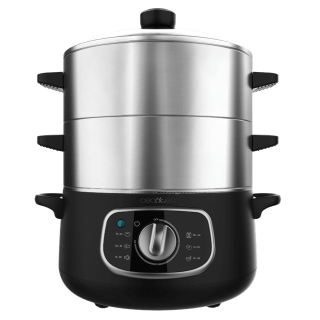 A01_EU01_100072 - Vaporera elctrica CECOTEC Vapovita SteelPot 1300W, con 3 recipientes de acero inoxidable y 10 L de capacidad total.(A01_EU01_100072)