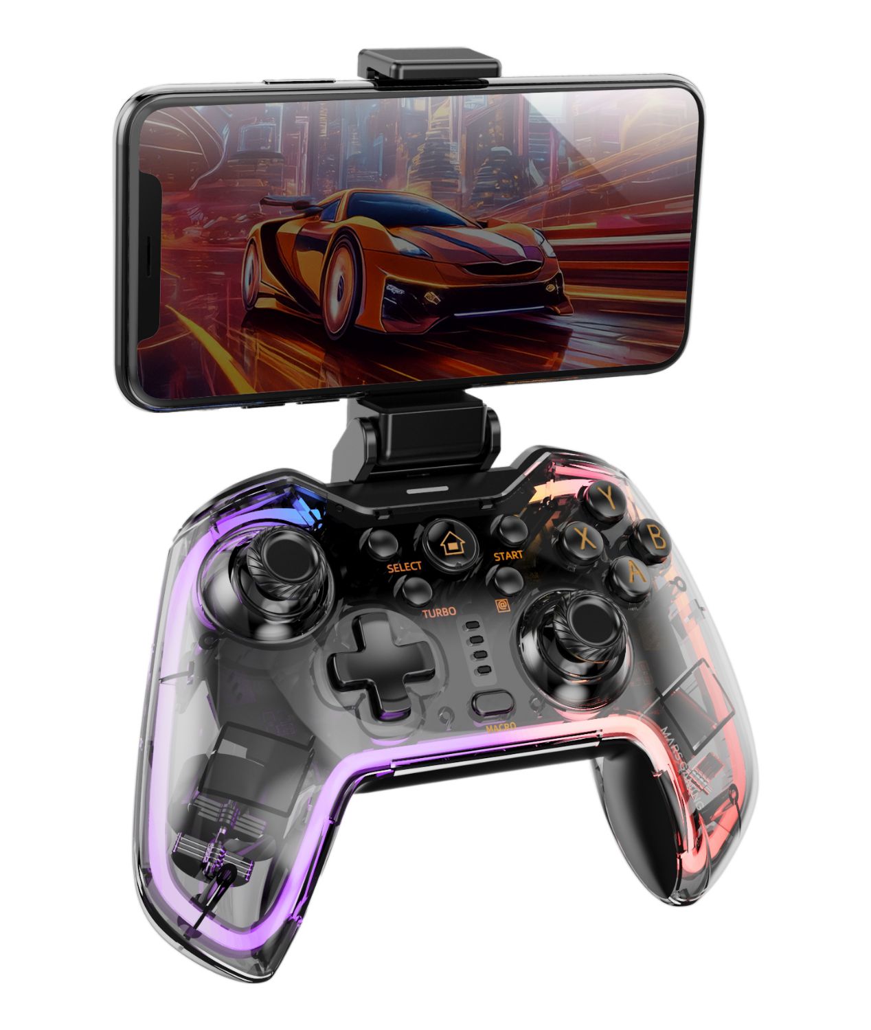 MGPBT2 - GamePad MARS GAMING Bluetooth5.0 RGB Neon +Adaptador para Smartphone (MGPBT2)