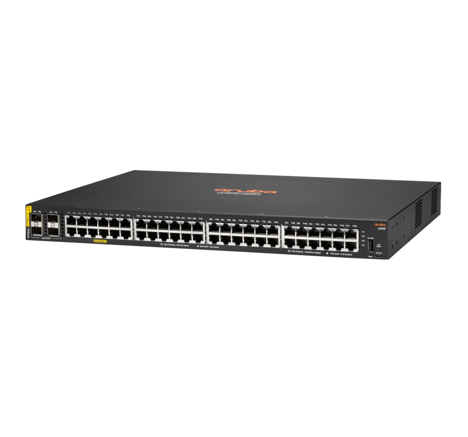 R9Y03A#ABB - Switch HP Aruba CX 6000 Gestionado 48p RJ45 GbE 4xSFP PoE Rack 1U Negro (R9Y03A)