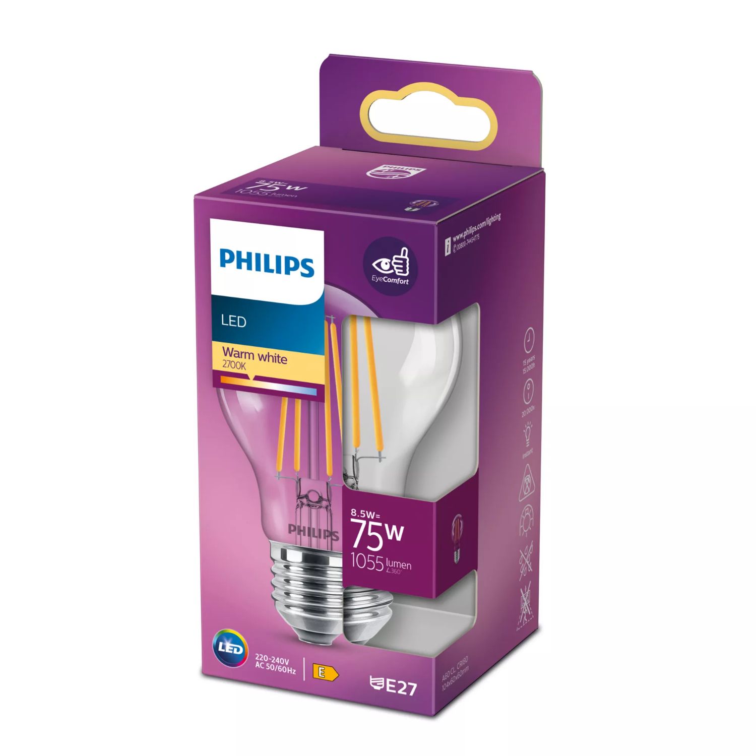 929002025455 - Bombilla LED Philips modelo 929002025455de 75W, casquillo E27, luz clida (WW), acabado claro, no regulable. Ideal para uso domstico o profesional. (929002025455)