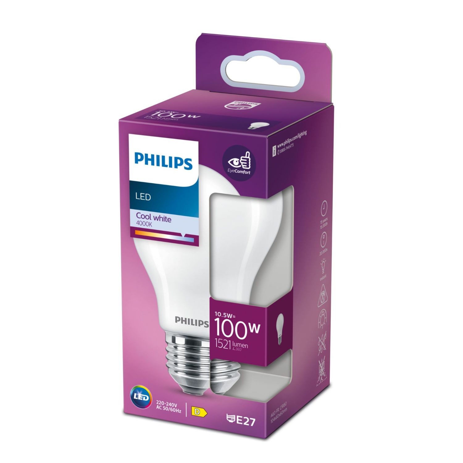 929002026528 - Bombilla LED Philips modelo 929002026528de 100W, casquillo E27, luz fra (CW), acabado mate difuso, no regulable. Ideal para uso domstico o profesional.