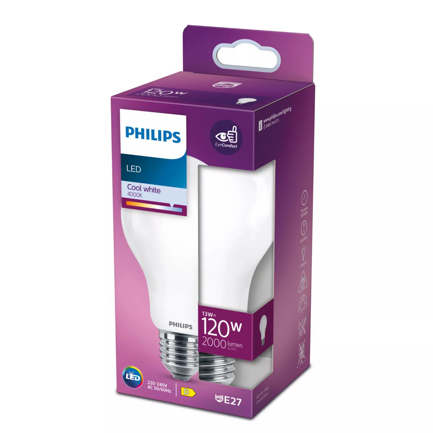 929002371901 - Bombilla LED Philips casquillo E27, luz fra (CW), acabado mate difuso, no regulable. Ideal para uso domstico o profesional. (929002371901)