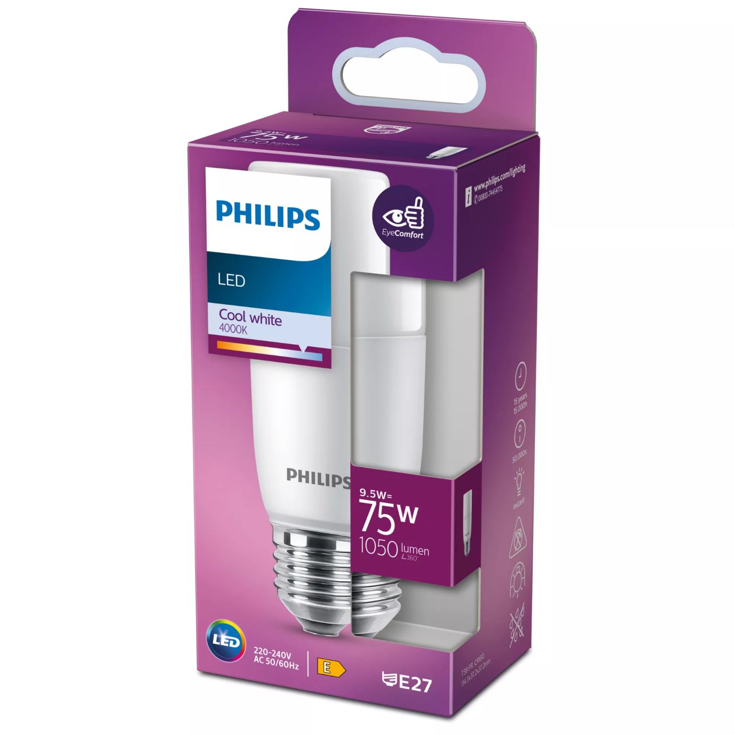 929001901528 - Bombilla LED Philips modelo de 75W, casquillo E27, luz fra (CW), acabado mate difuso, no regulable. Ideal para uso domstico o profesional. (929001901528)