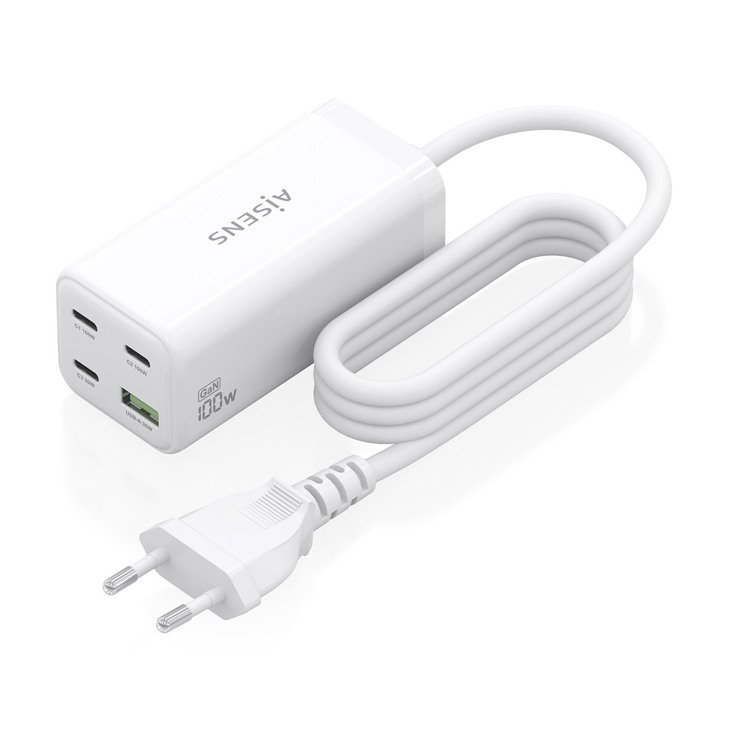 ASCH-100W4P053-W - Cargador de sobremesa AISENS GaN 100w 3Usb-C 1Usb-A Blanco (ASCH-100W4P053-W)
