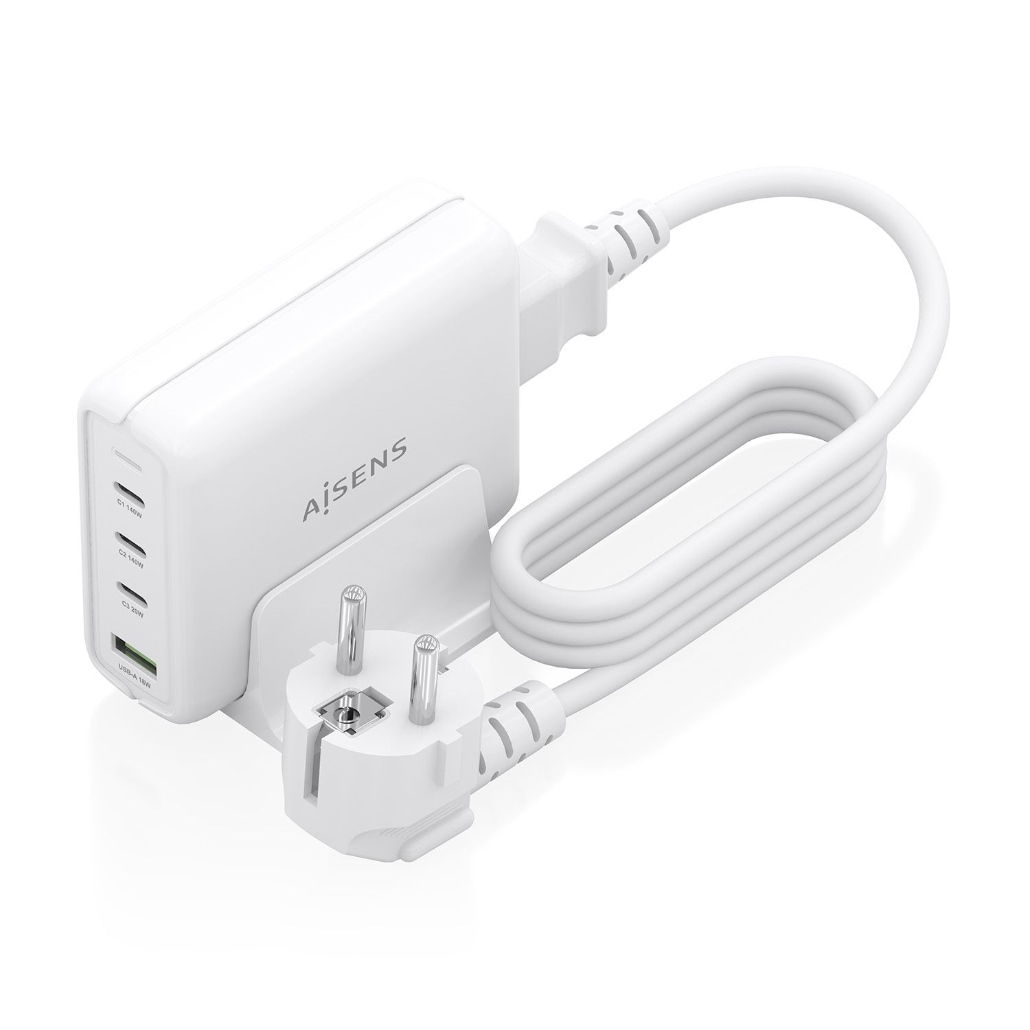 ASCH-140W4P055-W - Cargador de sobremesa AISENS GaN 140W 3Usb-C 1Usb-A Blanco (ASCH-140W4P055-W)