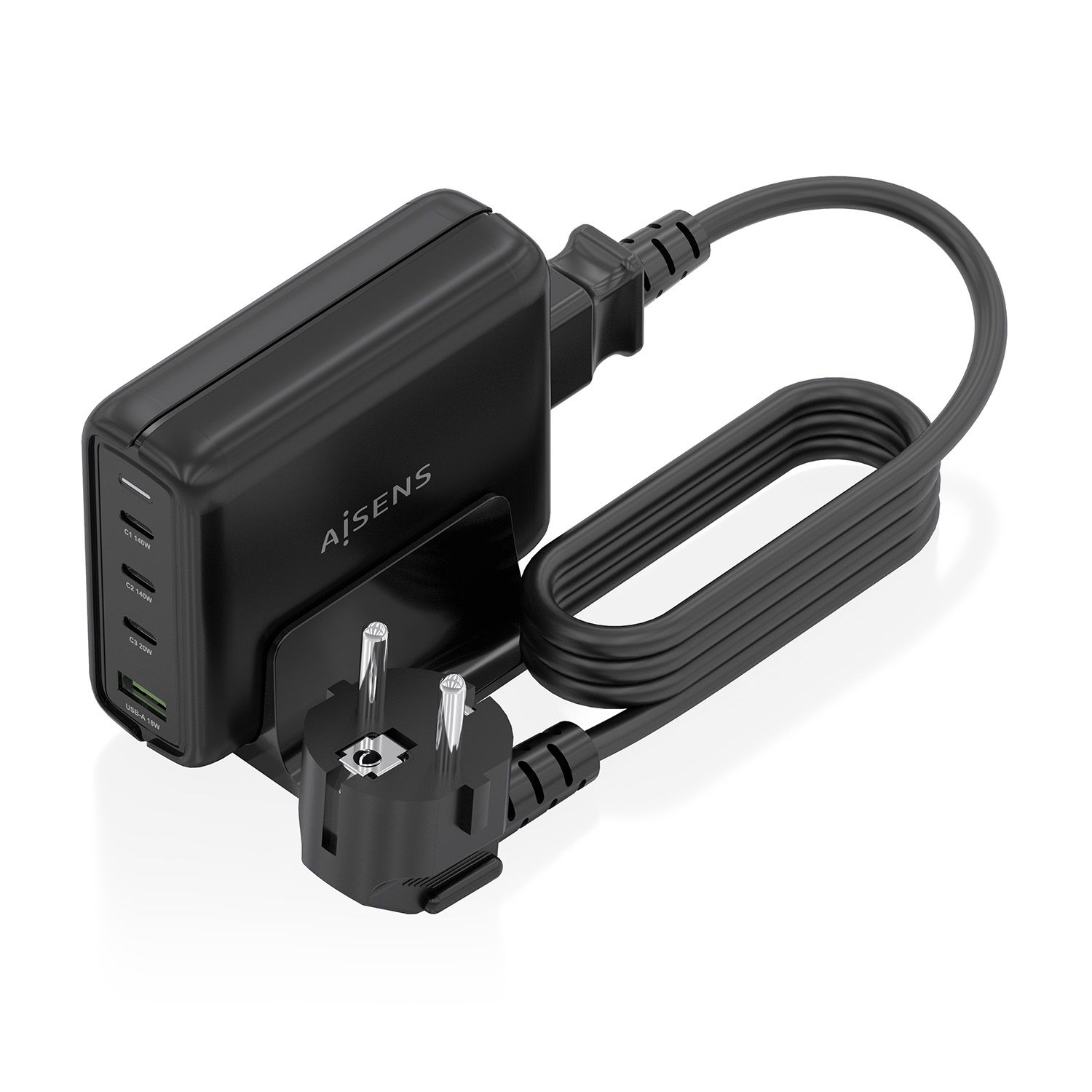 ASCH-140W4P056-BK - Cargador de sobremesa AISENS GaN 140W 3Usb-C 1Usb-A Negro (ASCH-140W4P056-BK)