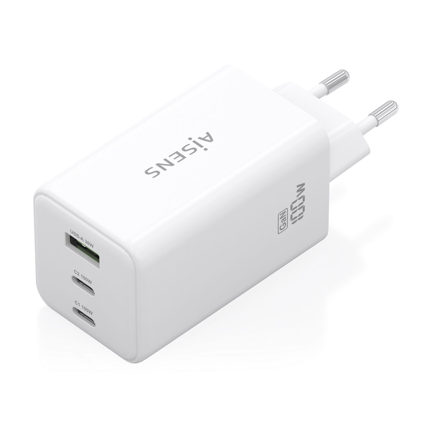 ASCH-100W3P051-W - Cargador de Pared AISENS GaN 100W 2Usb-C PD 1Usb-A Blanco (ASCH-100W3P051-W)