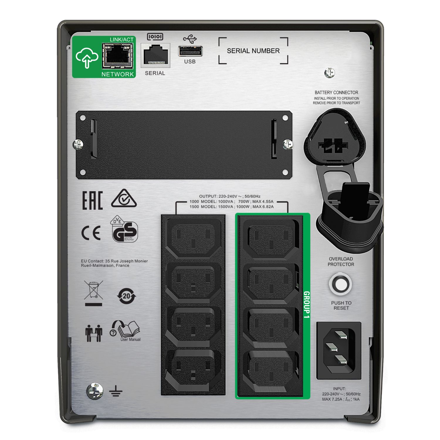 SMT1500IC - S.A.I. APC Lnea Interactiva 1500VA 1000W LCD 8xAC USB 2.0 RS-232 Negra (SMT1500IC)