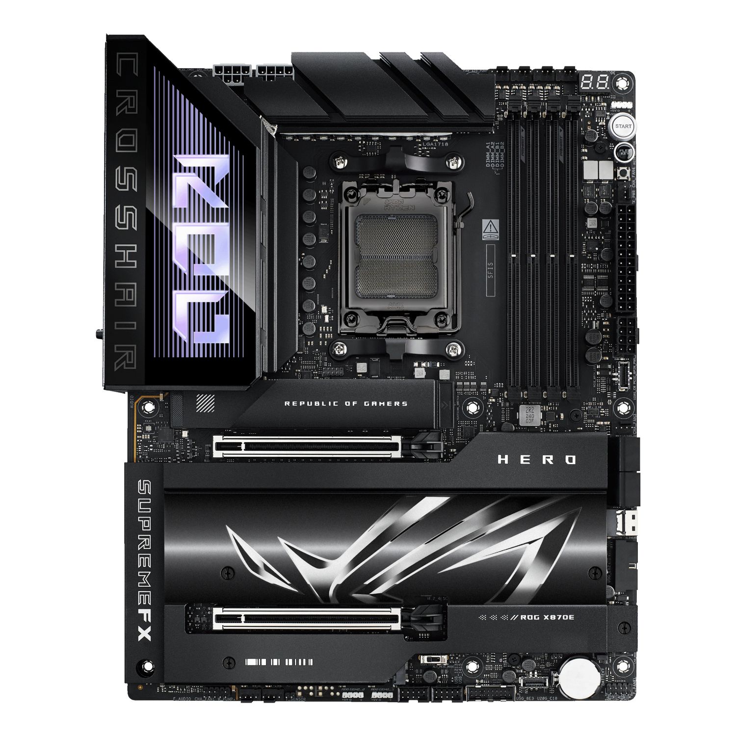 90MB1IE0-M0EAY0 - Placa base ASUS ROG CROSSHAIR X870E HERO:(AM5) 4DDR5 M.2 SATA3 USB-A/C USB 4.0 HDMI RJ45 7.1 ATX WiFi 7 Bluetooth Ethernet 2.5 GbE
