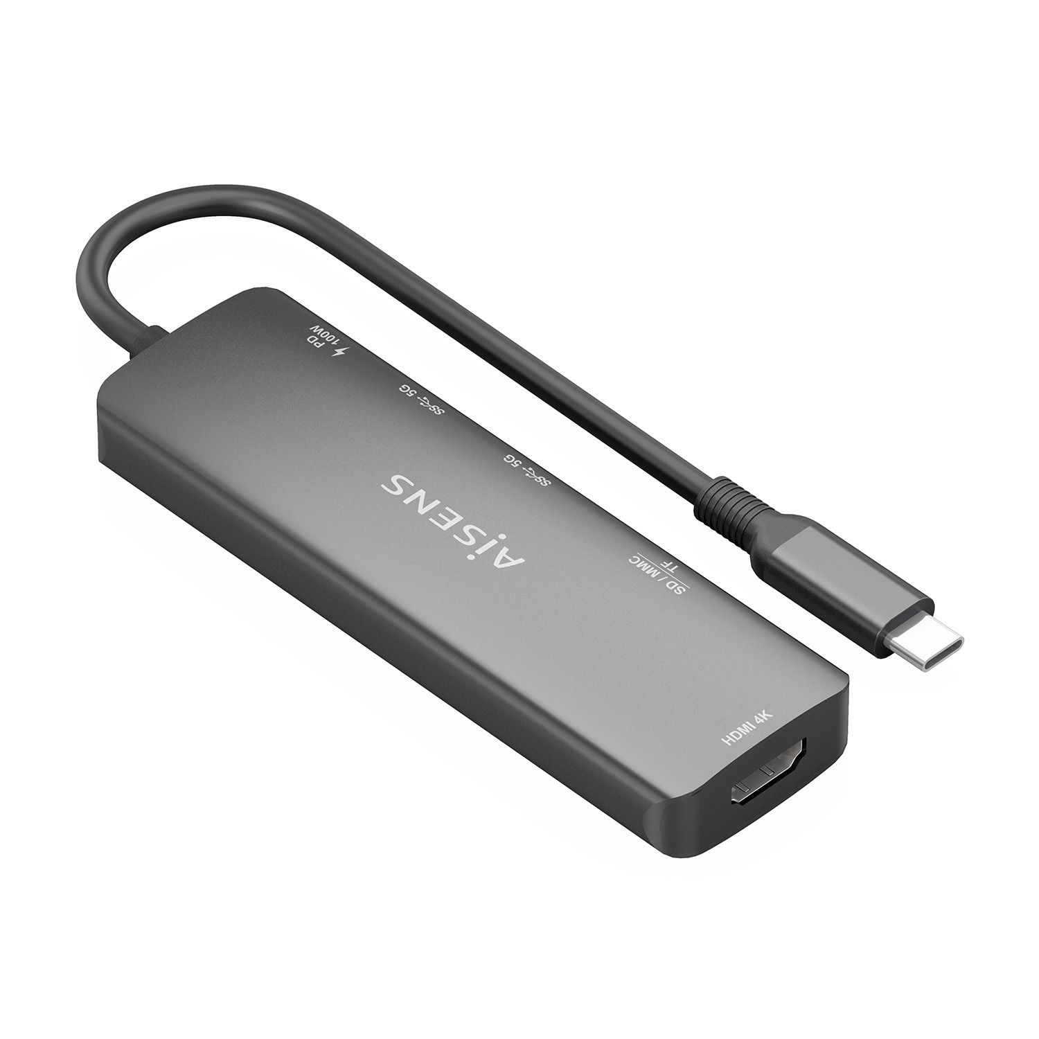 ASUC-6P023-GR - Docking AISENS 6en1 Usb-C a 1xHDMI/ 2xUsb/ 1xUsb-C PD/ 1xLector Tarjetas. Gris (ASUC-6P023-GR)