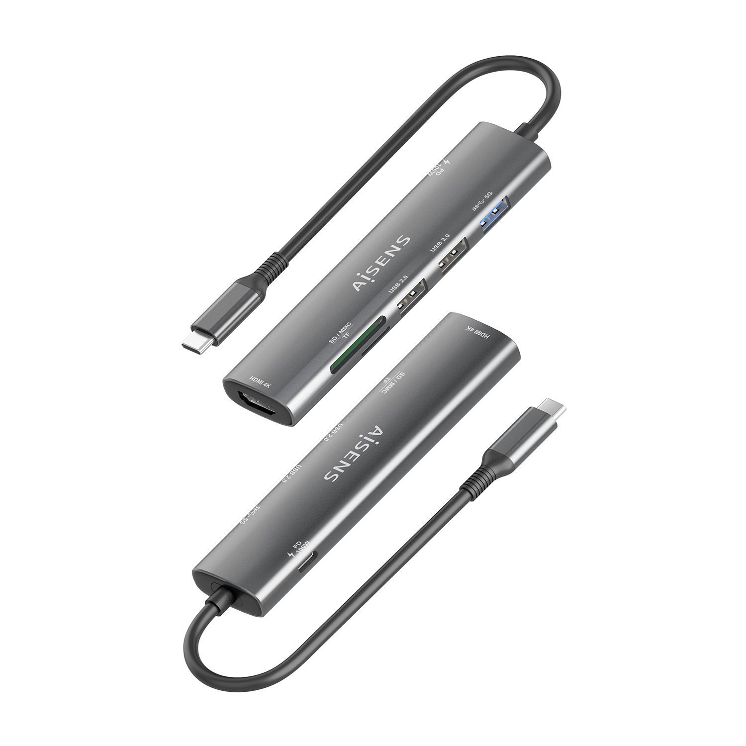 ASUC-7P027-GR - Docking AISENS 7en1 Usb-C a 1xHDMI/ 3xUsb-A/ 1xUsb Tipo-C PD/ 1xLector Tarjetas. Gris (ASUC-7P027-GR)