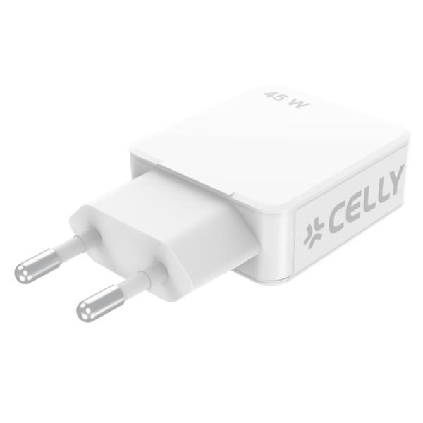 SLIMTC1C1A45WWH - Cargador CELLY GaN Slim 45W Usb-A/Usb-C Blanco (SLIMTC1C1A45WWH)