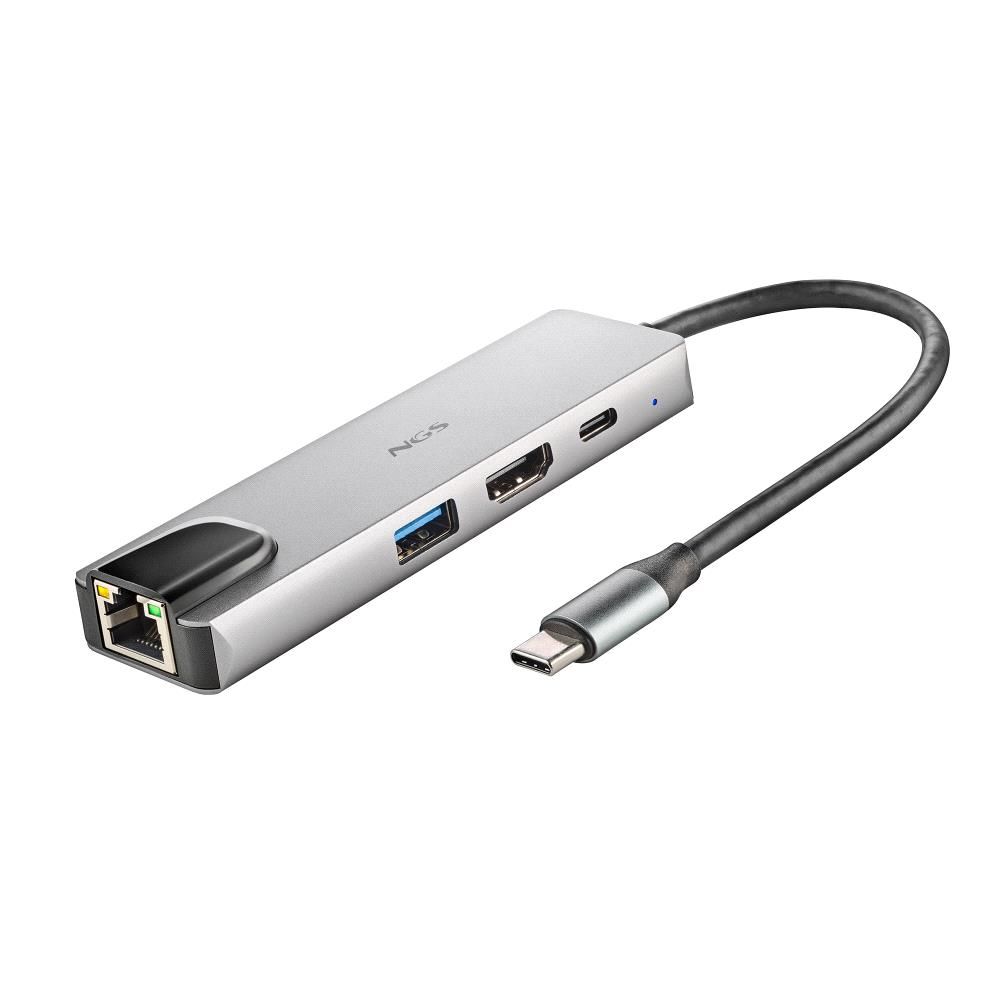 WONDERDOCKSUPRA - Adaptador NGS Multipuerto 4en1 Usb-C, PD100W, HDMI, RJ45, Usb-A3.0. (WONDERDOCKSUPRA)
