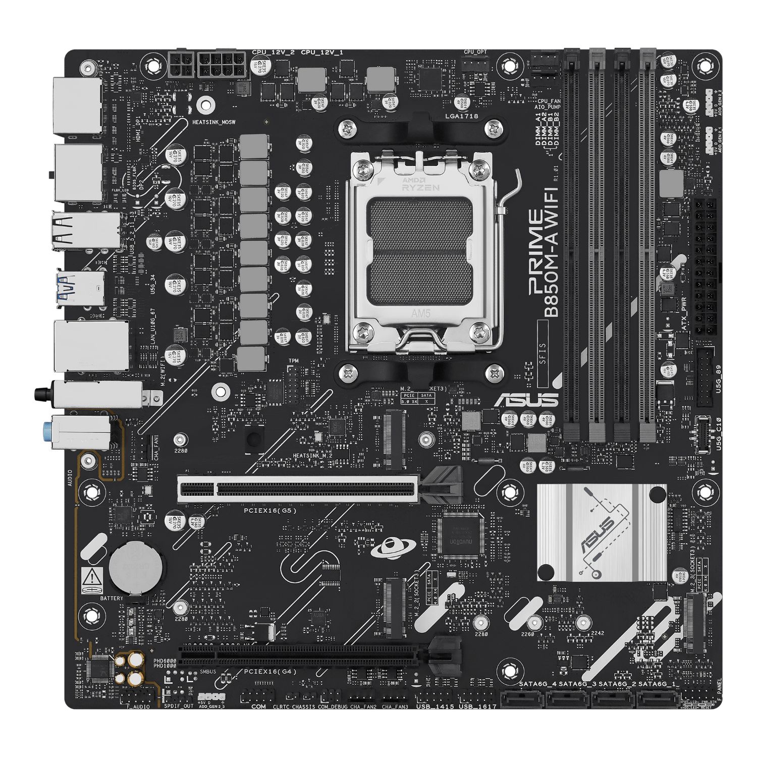 90MB1LN0-M0EAY0 - Placa base ASUS PRIME B850M-A WIFI: (AM5) 4DDR5 M.2 SATA3 USB-A DP HDMI RJ45 7.1 mATX WIFi 6E Bluetooth 5.3 Ethernet 2.5 GbE