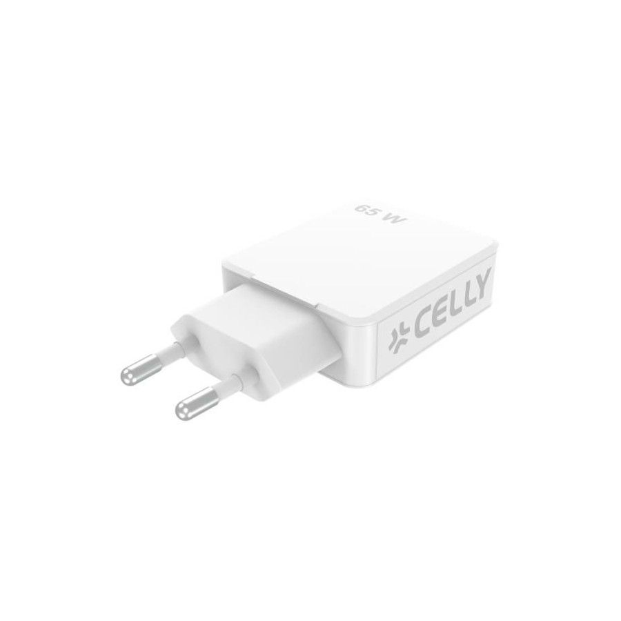 SLIMTC2C65WWH - Cargador de Pared CELLY GaN 65W 2xUSB-C Blanco (SLIMTC2C65WWH)