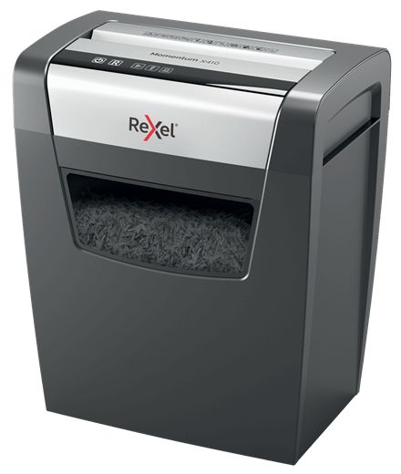 2104571EU - Destructora Rexel Momentum X410 Papel/Grapas/Clips Corte Cruzado P-4 23L Negra/Gris (2104571EU)
