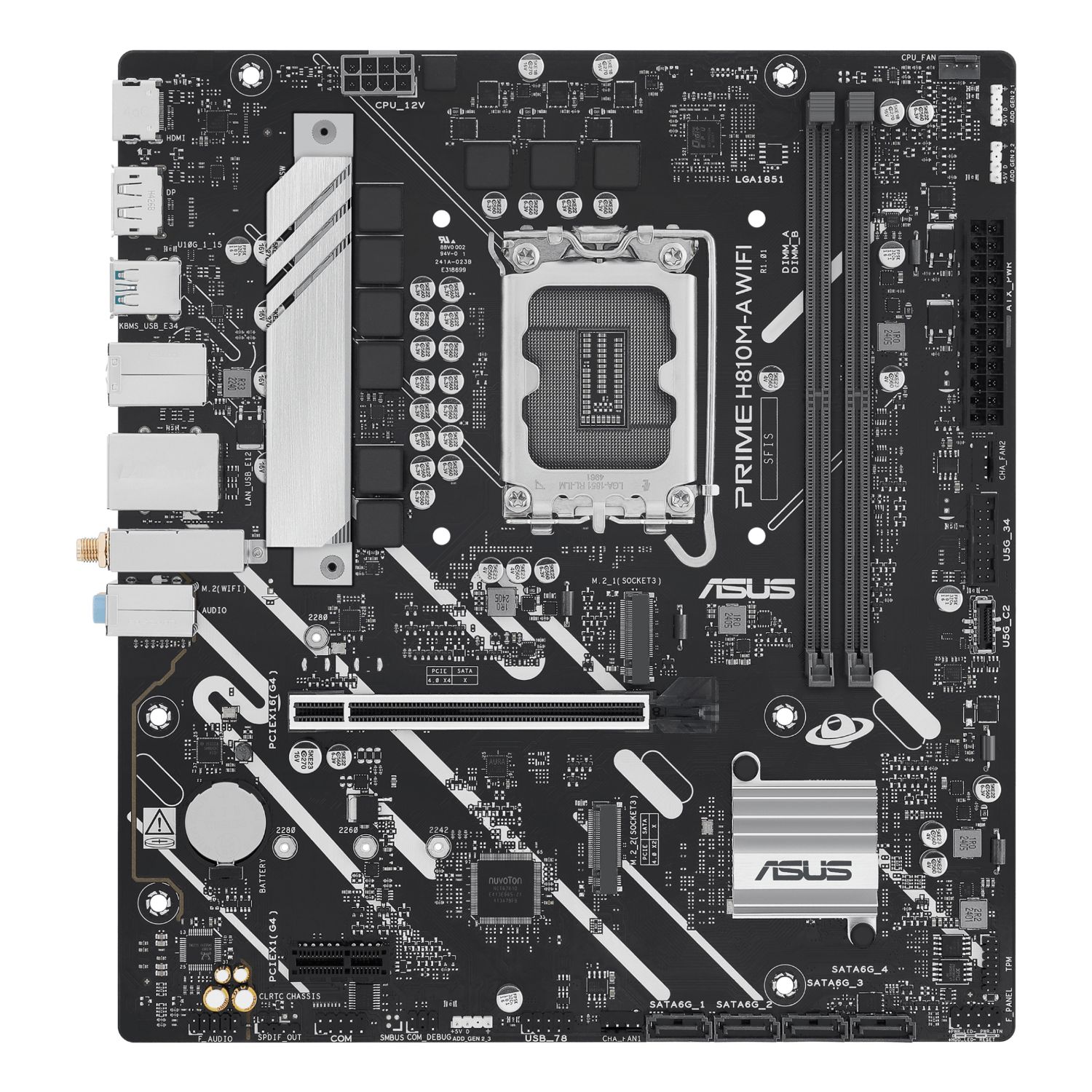 90MB1KJ0-M0EAY0 - Placa Base ASUS PRIME H810M-A WIFI: (1851) 2DDR5 M.2 SATA3 USB 2.0/3.1 DP HDMI RJ45 7.1 mATX WiFi 6 Bluetooth 5.3 Ethernet GbE