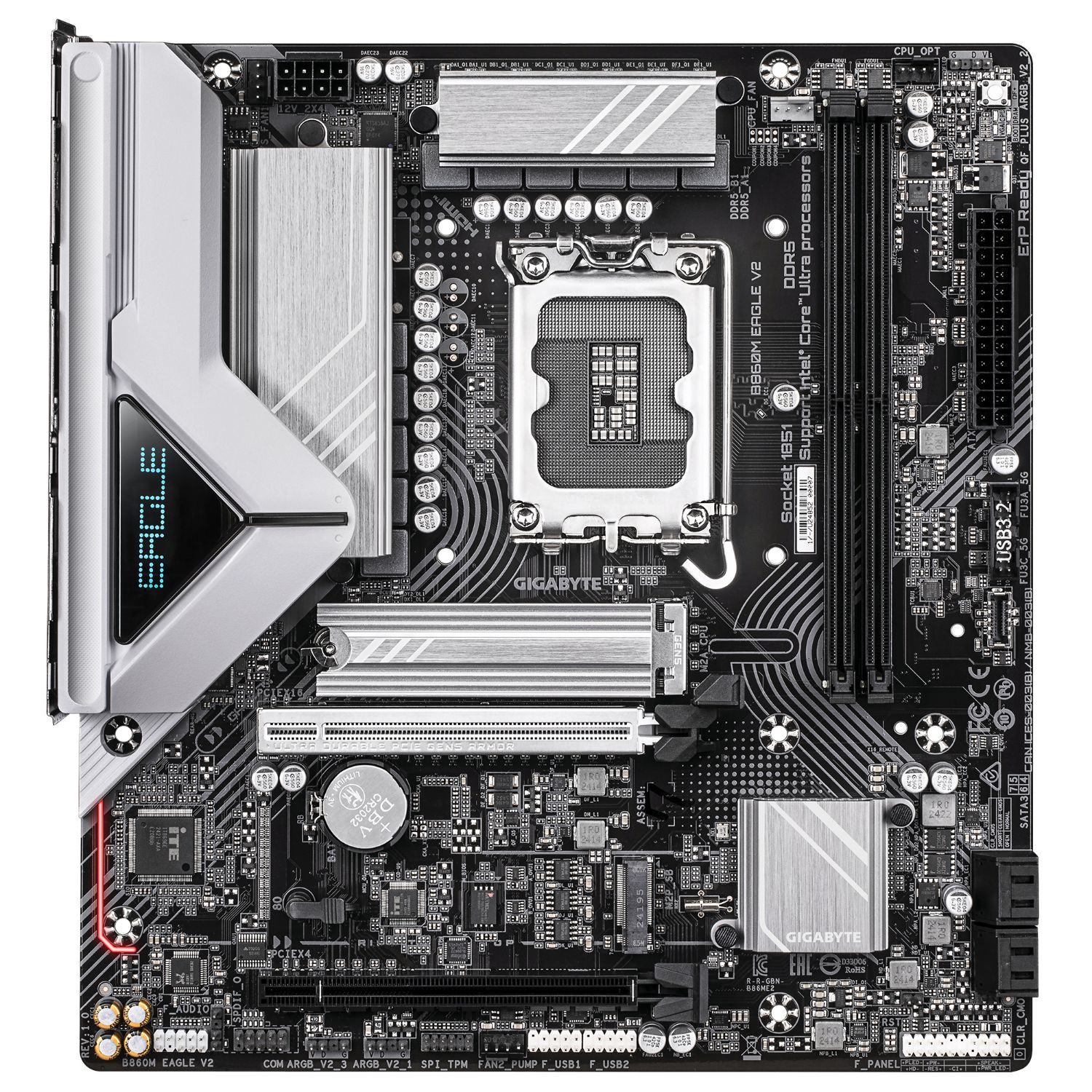 9MB86ME2-00-G10 - Placa base GIGABYTE B860M EAGLE V2: (1851) 2DDR5 M.2 SATA3 PCIe 4.0/5.0 USB 2.0 USB-A 3.1 DP HDMI RJ45 7.1 mATX Ethernet 2.5 GbE