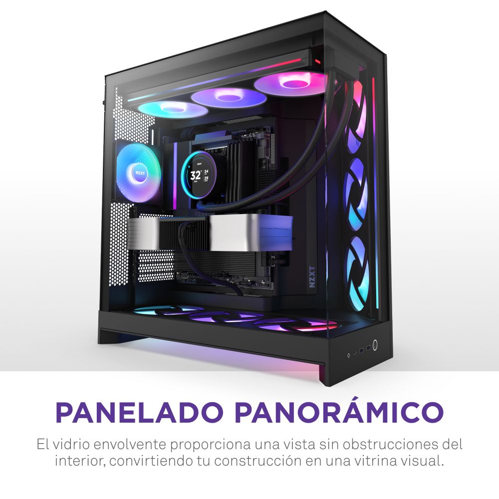 CM-H92FB-R1 - Caja NZXT H9 Flow Panel Lateral de Cristal Templado RGB 2xUSB-A 3.0 1xUSB-C 3.1 ATX EATX mATX Mini-ITX Negra (CM-H92FB-R1)