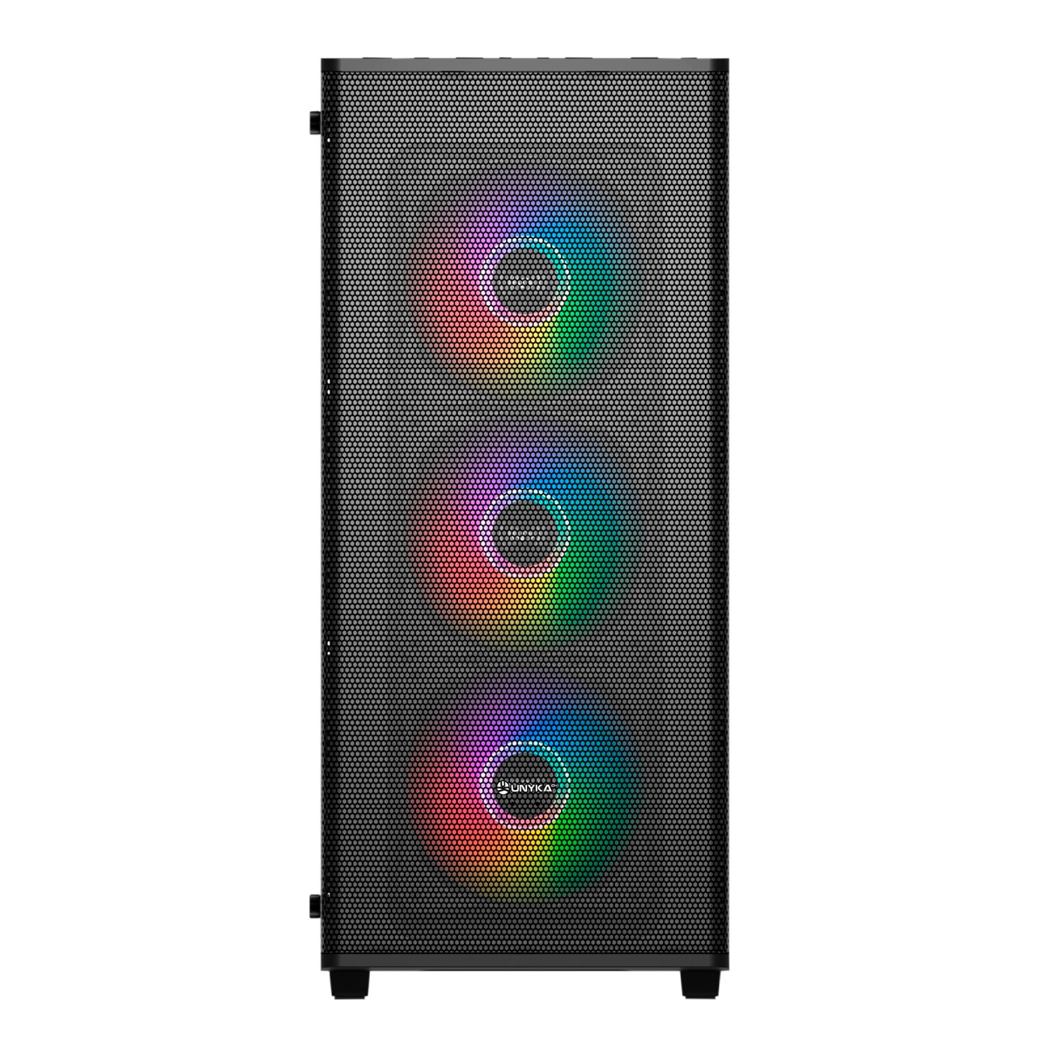 OUT5964 - Caja PC UNYKA Mir 100 ARGB USB 2.0 USB-A 3.0 ATX Negra (UK511303) (OUT5964). Buen estado. Leve golpe en pata trasera. Completa. (OUTLET)