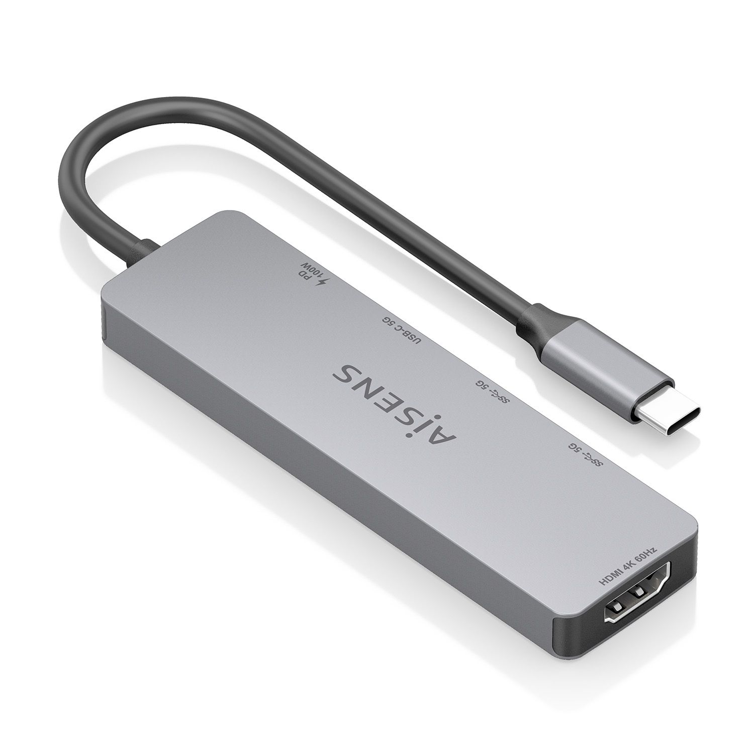 ASUC-5P028-GR - Docking Station AISENS 5en1 USB-C 3.0 a 2xUSB-A/1xUSB-C PD 100W/1xHDMI 4K/60Hz Gris (ASUC-5P028-GR)