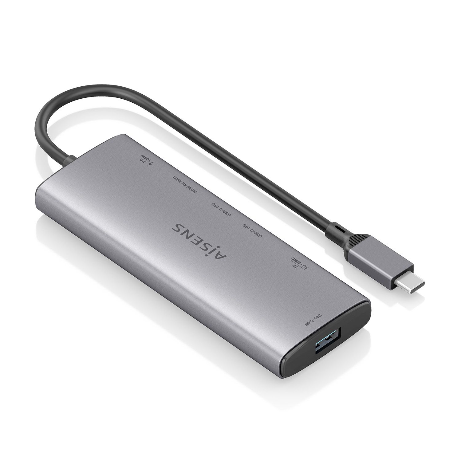 ASUC-7P031-GR - Docking Station AISENS 7en1 USB-C 3.0 a 1xUSB-A/2xUSB-C/1xUSB-C PD 100W/1xHDMI/Lector Tarjetas 4K/60Hz Gris (ASUC-7P031-GR)