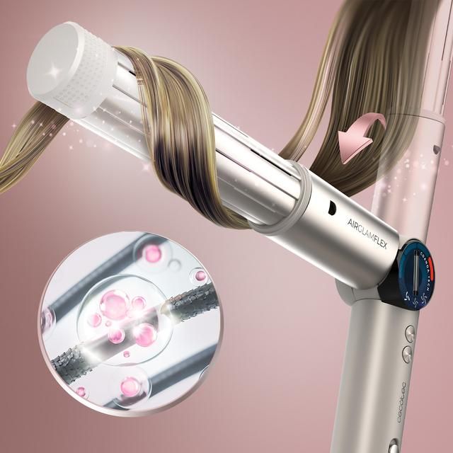 A01_EU01_114727 - Cepillo Moldeador de pelo Cecotec AirGlam 14in1 Flex Champagne, Cepillo moldeador, con 14 accesorios, funcin flex, pantalla digital y estuche de cuero. (A01_EU01_114727)