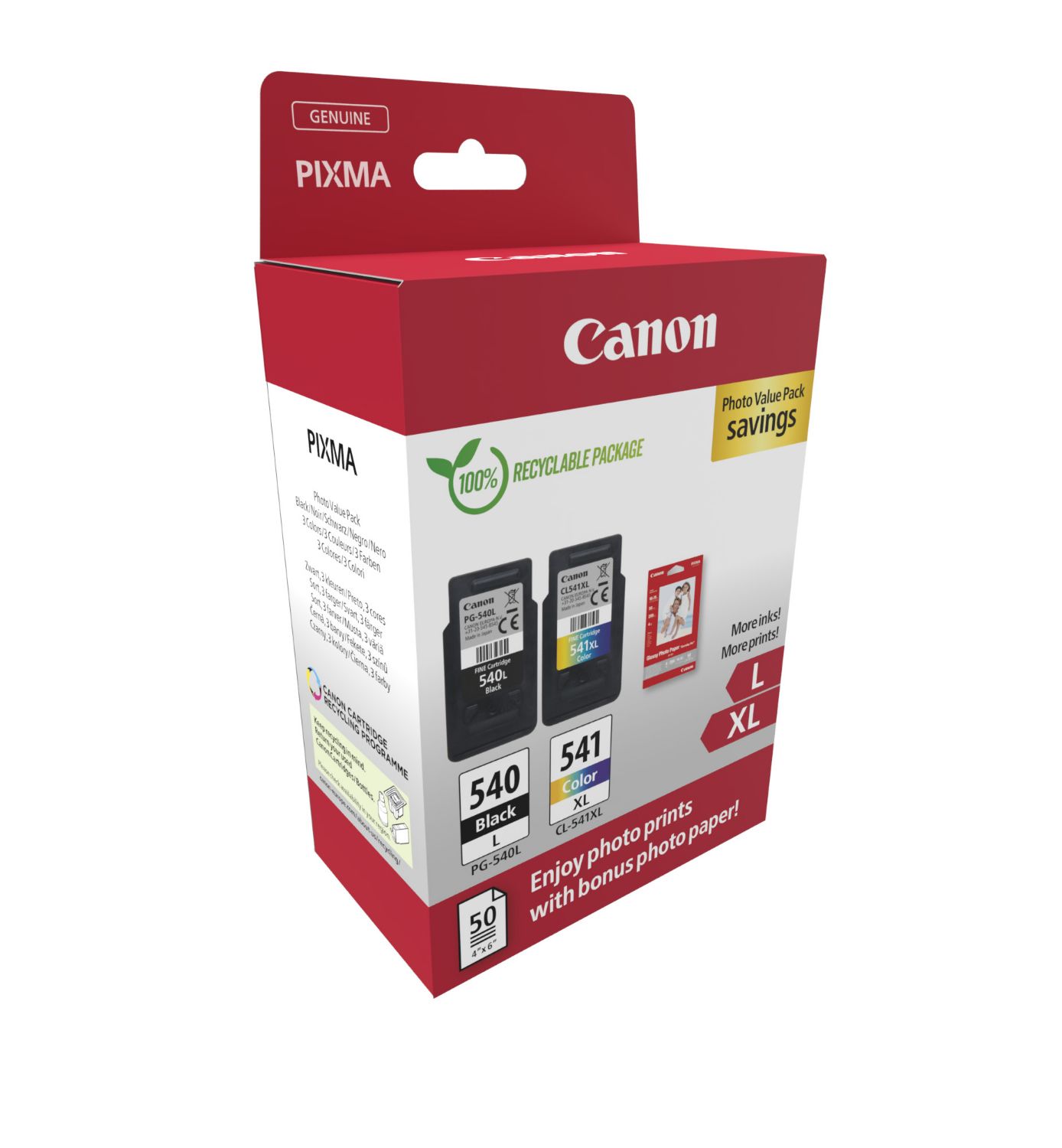 5224B012 - Tinta Canon PG-540L/CL-541XL Pack Negro/Tricolor + 50 Hojas Photo (5224B012)