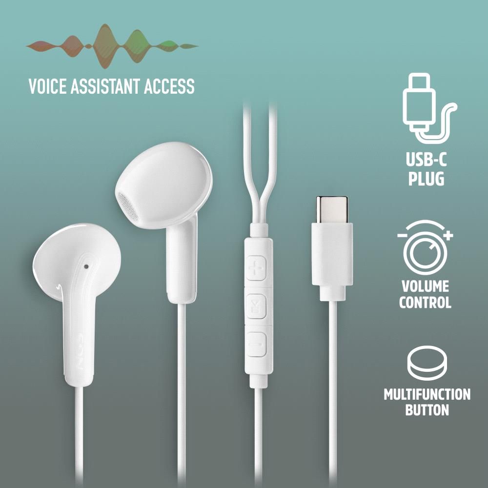 CROSSGLIDEWHITE - Auriculares NGS Intraurales Usb-C con micrfono y botn multifuncin. Blanco. (CROSSGLIDEWHITE)
