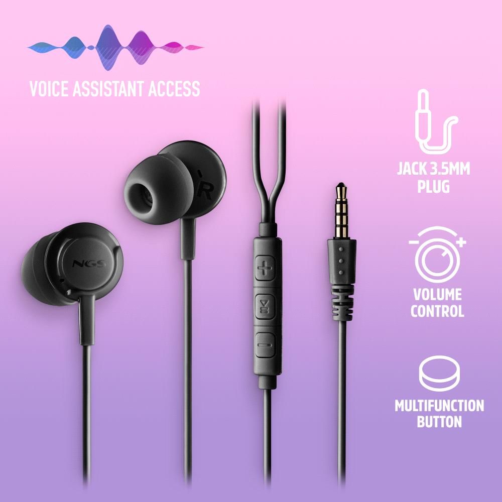 CROSSDRIFTBLACK - Auriculares NGS Intraurales Binaurales Micrfono Integrado 3.5mm Cable 1.2m Negros (CROSSDRIFTBLACK)