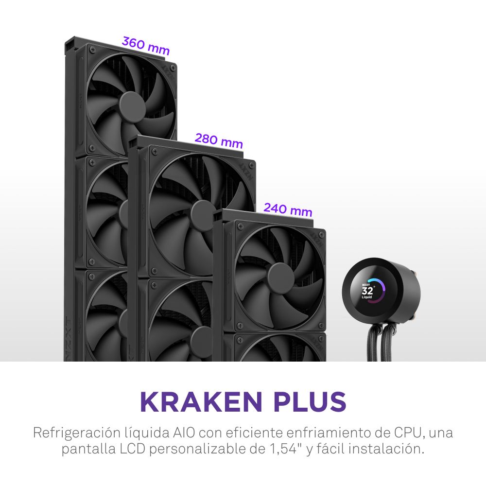 RL-KN360-B2 - Refrigeraci�n L�quida AIO NZXT Kraken Plus 360 LCD 360mm Negro (RL-KN360-B2)
