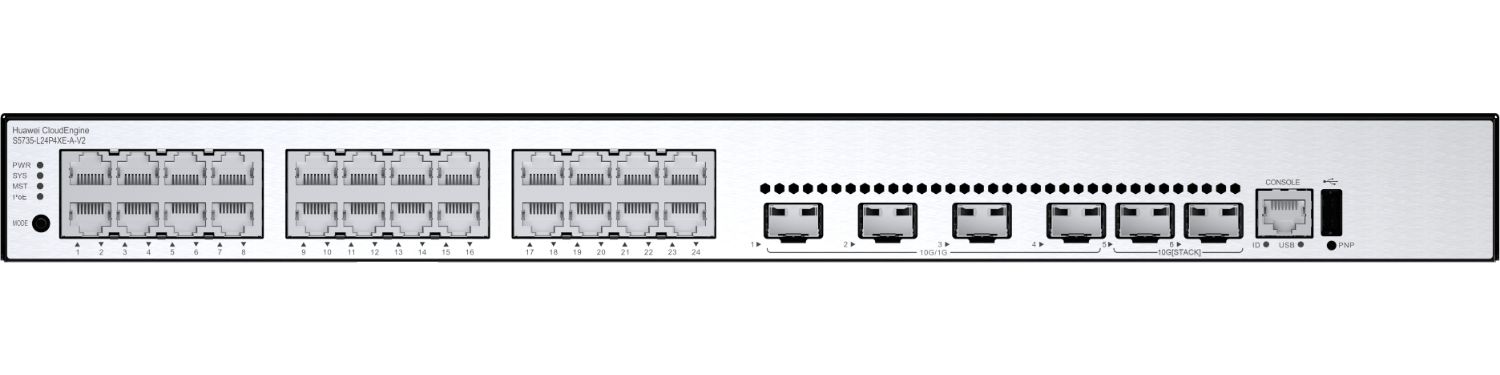 98012026 - Switch Huawei S5735-L24P4XE-A-V2 Gestionado L3 24xRJ45 4xSFP+ 1xUSB 2.0 Ethernet GbE PoE 400W Rack 1U Negro/Plata (98012026)