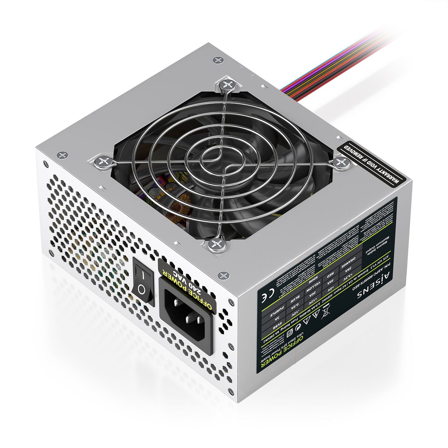 ASPC-500SFX-SEO - Fuente AISENS ATX 500W SFX 8cm 20+4 pin ATX 1xMolex 3xSATA OEM Plata (ASPC-500SFX-SEO)