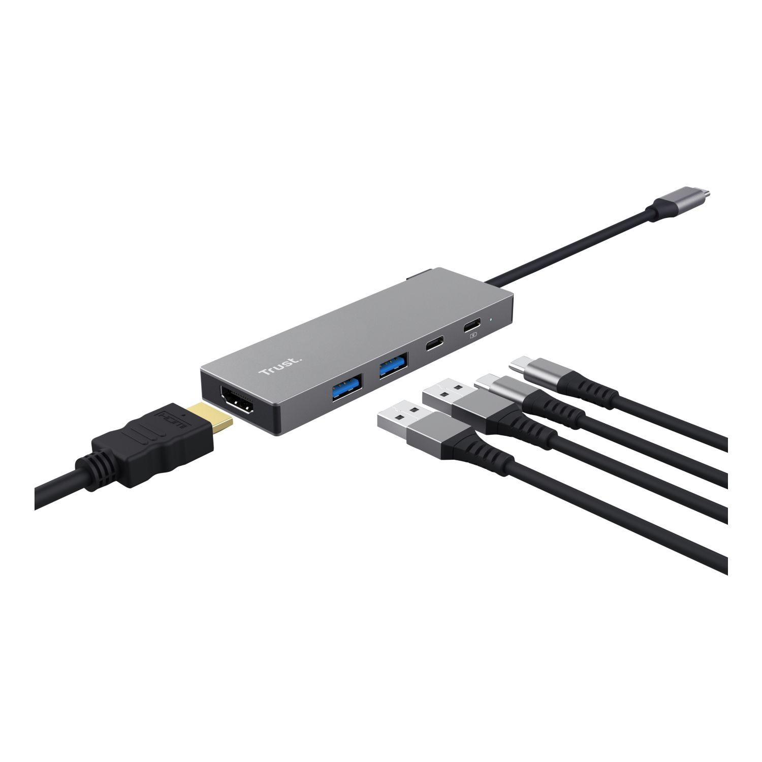 26062 - Adaptador Trust Dalyx 5en1 USB-C a 2xUSB-C/2xUSB-C/1xHDMI Gris (26062)