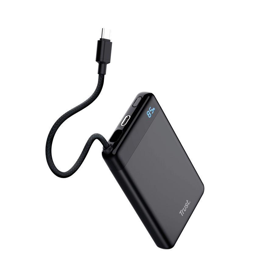 25880 - PowerBank Trust Fiera 10000mAh 20W 2xUSB-C PD 3.0/PPS con cable fijo para carga rpida Negro (25880)