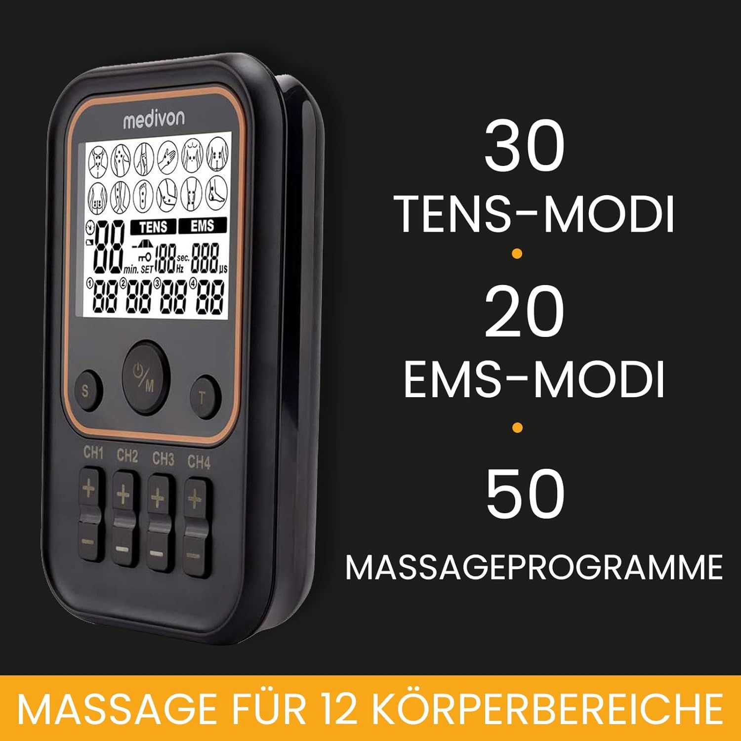 OdinFlex PRO - Electroestimulador Medivon OdinFlex PRO 30modos, 50programas de masaje, 4 canales para electrodos, frecuencia variable, intensidad ajustable, ayuda a recuperar la forma f�sica despu�s de lesiones o enfermedades, reduce el dolor, aumenta la fuerza.